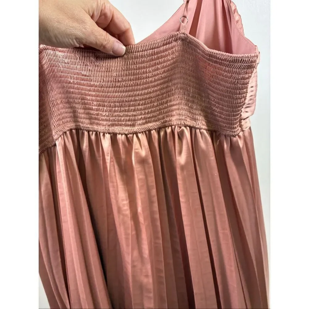 By the River Anthropologie NWOT Satin Pleated Strap Maxi Dress in Champagne Size